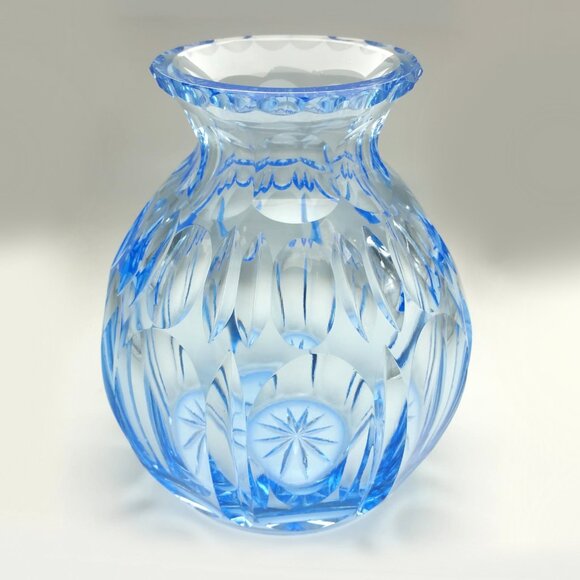 Vintage Blue Art Glass Crystal Vase Home Décor
